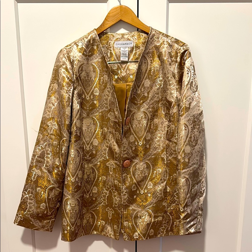 Vintage Metallic Gold Paisley Statement Blazer